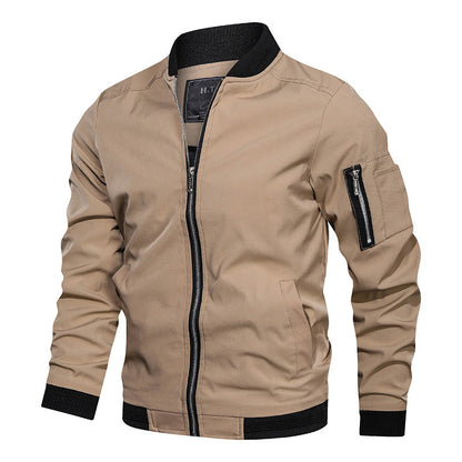 Cotton Blended Zipper Jacket with Ribbed Hem