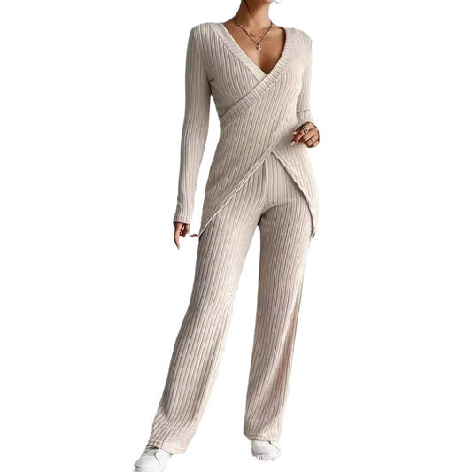 New Slim-fit Long-sleeved Loose High Waist Top Pants Suit